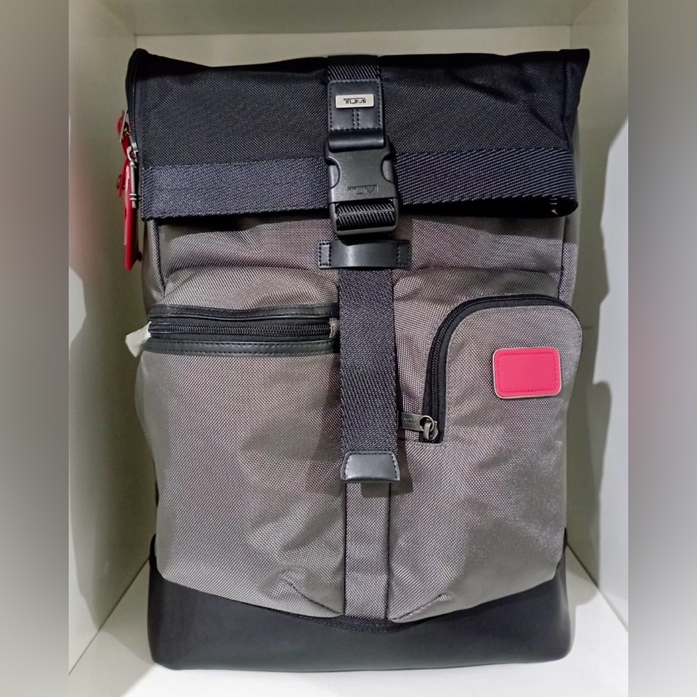 Brand New with Tag TUMI Cypress Roll Top Backpack Gray Red Black (GRDO)
